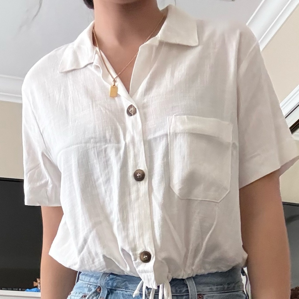 Moa Moa Tie Front Button-Up Shirt